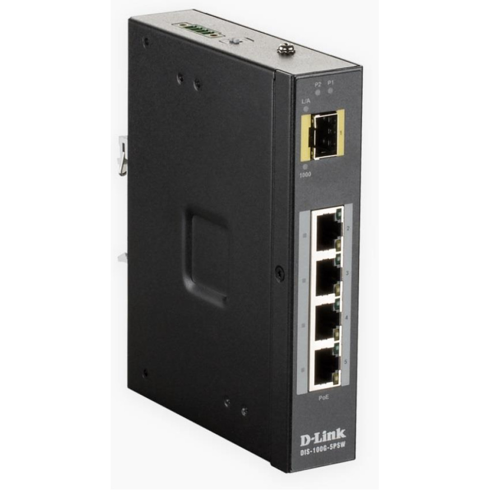 Промисловий комутатор D-Link DIS-100G-5PSW 4x1GE PoE, 1xSFP, PoE-бюджет 120 Вт, Некерований
