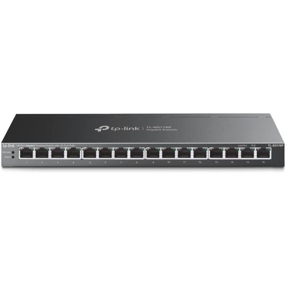 Комутатор TP-LINK TL-SG116P 16xGE (16xPoE), 120Вт, Некерований