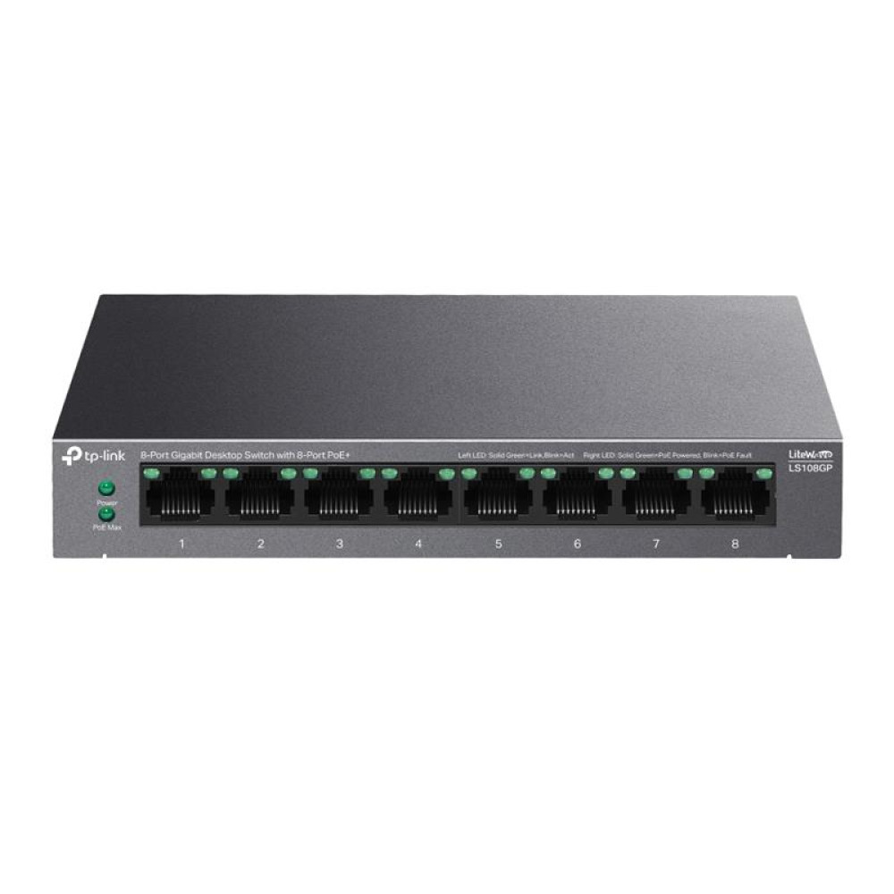 Комутатор TP-LINK LS108GP 8xGE (8xPoE), 62 Вт