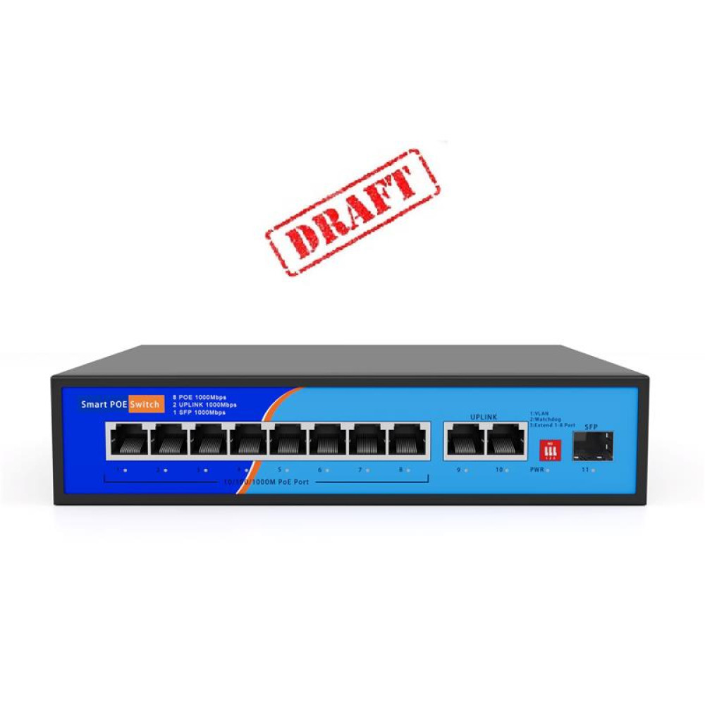 Комутатор 2E PowerLink SP803GX 10xGE (8xPoE, 2xUplink), 1xSFP, 120Вт, Некерований