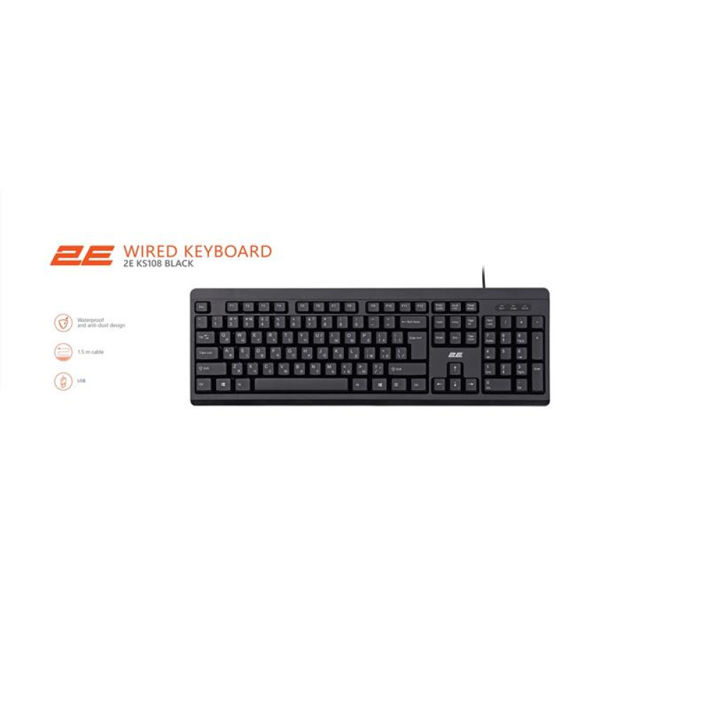 Клавіатура 2E KS108 USB EN/UKR Black
