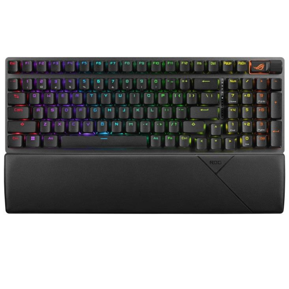 Клавіатура механічна ASUS ROG Strix Scope II, 96key, NX Snow, USB-A/WL/BT, EN, RGB, чорний