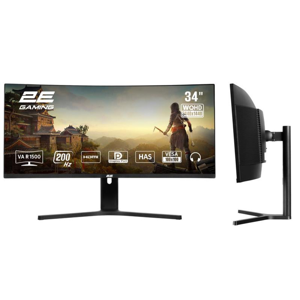 Монітор 2E GAMING 34" R3426B 2xHDMI, DP, VA, 3440x1440, 200Hz, 1ms, NTSC 85%, CURVED, FreeSync, HAS