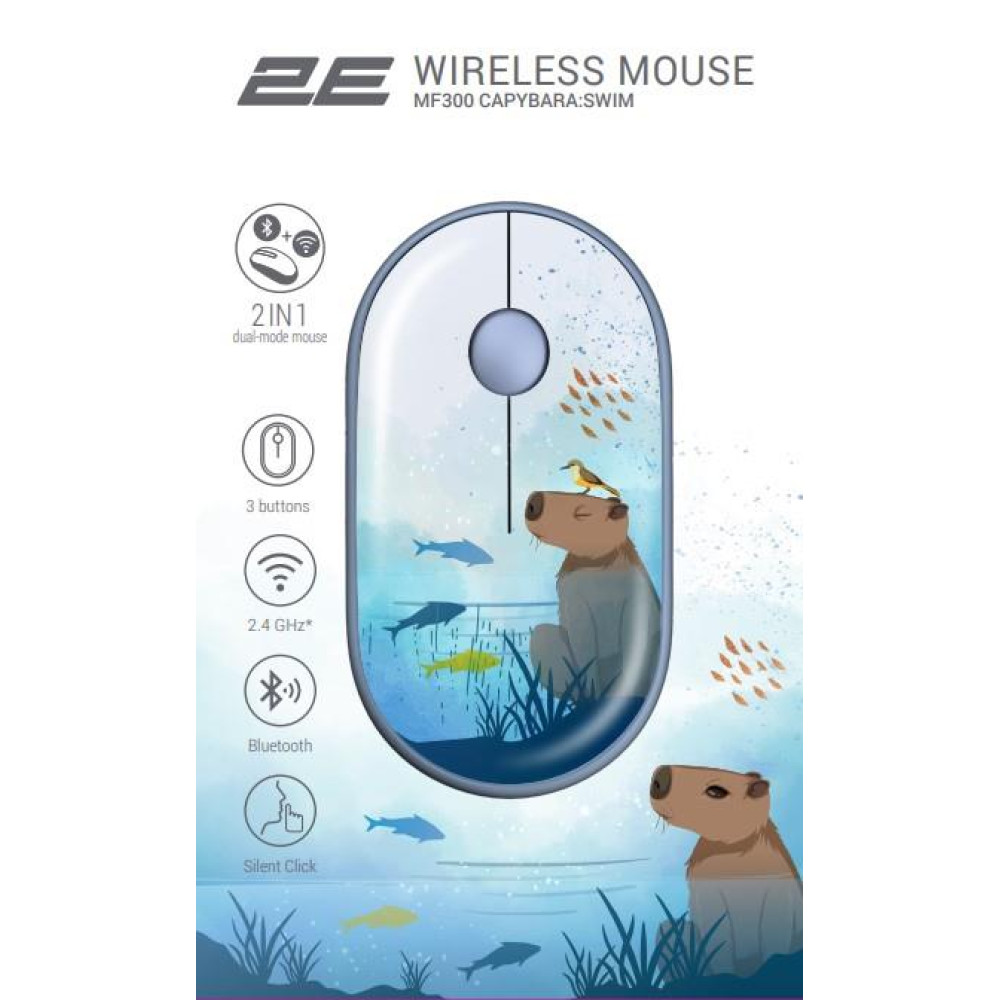 Миша 2E MF300 CAPYBARA:SWIM Silent WL BT, синій