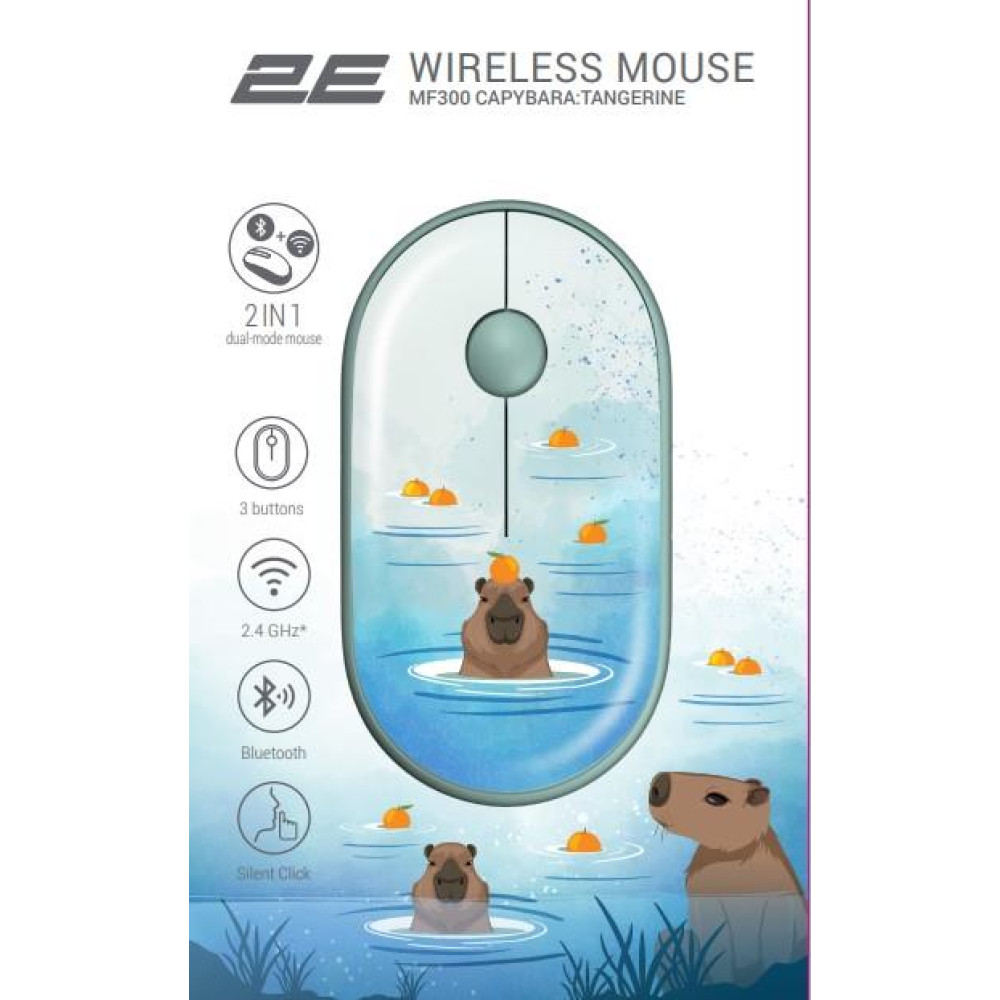 Миша 2E MF300 CAPYBARA:TANGERINE Silent WL BT, зелений