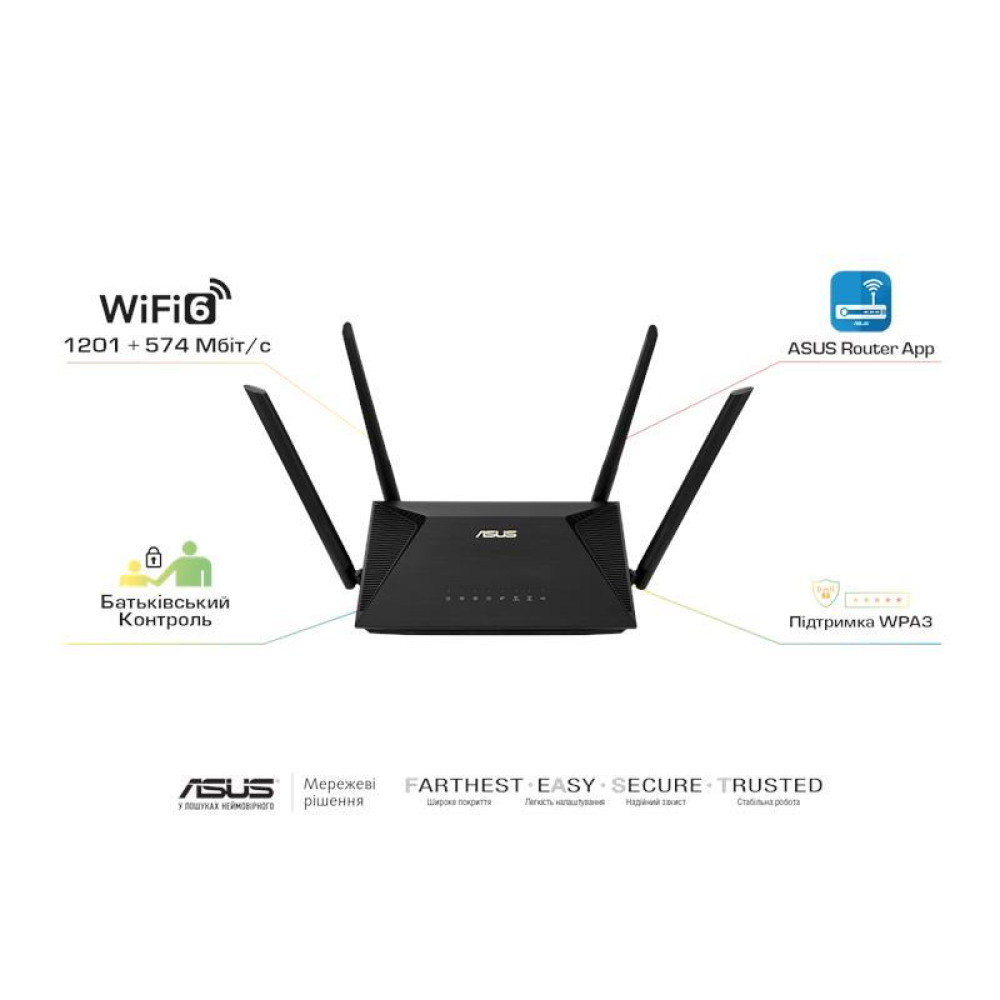 Маршрутизатор ASUS RT-AX53U AX1800, 3xGE LAN, 1xGE WAN, 1xUSB, MESH