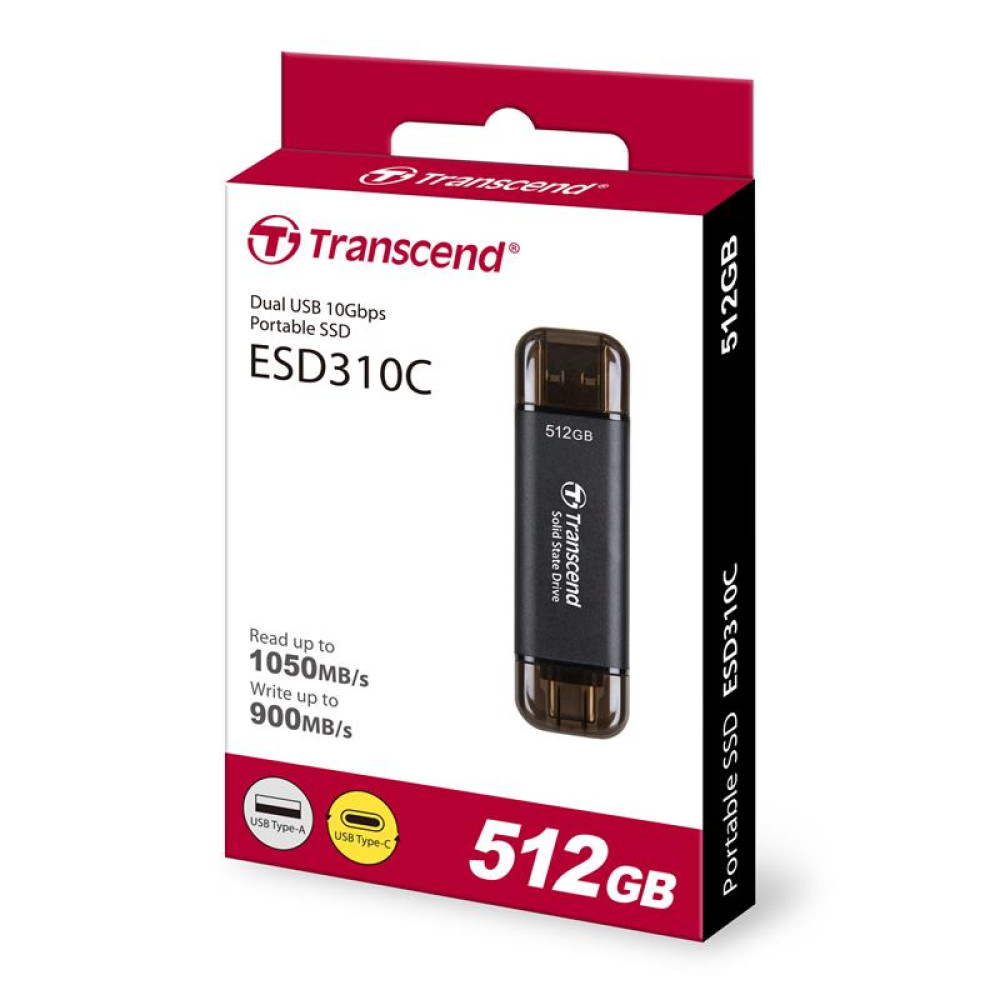 Портативний SSD Transcend 512GB USB 3.1 Gen 2 Type-A + Type-C ESD310 Чорний