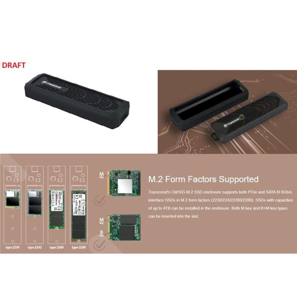 Портативний корпус Transcend для SSD Enclosure Kit M.2 PCIe/M.2 SATA 2230/2242/2260/2280 USB USB Type-A + Type-C Чёрный